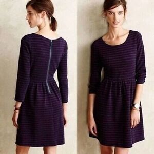 ANTHROPOLOGIE maeve navy red stripe brenna dress 0 fit & flare ribbed knit